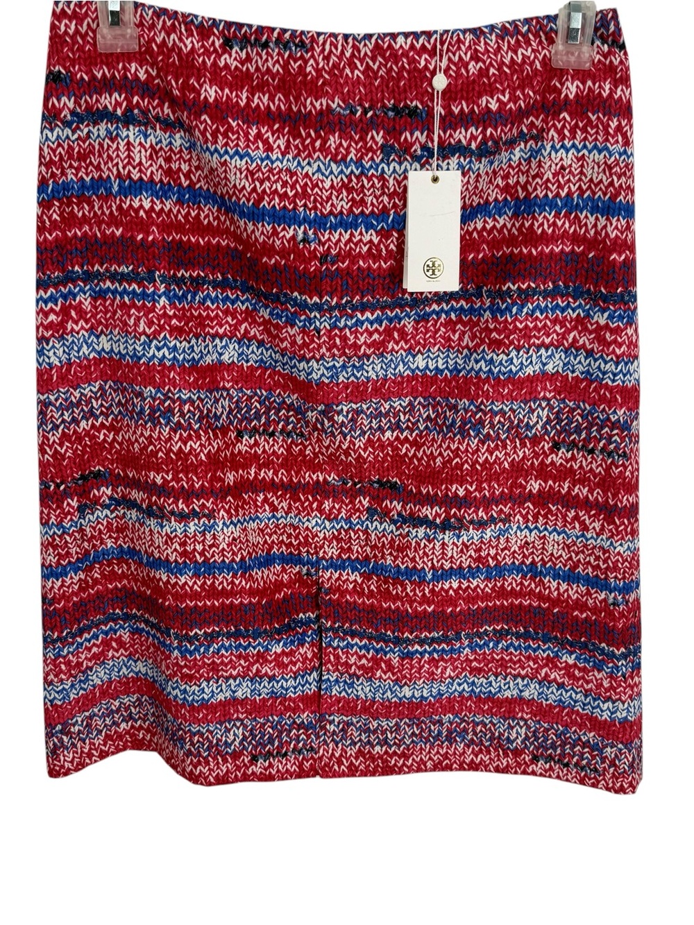 Tory Burch Red Blue Brilliant Mouline A-line Silk Skirt Striped Size 10 NWT
